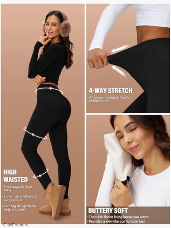 Thick Fleece Lined Leggings High Waisted Tummy Control Thermal Winter Yoga Pants - Picture 5 of 7